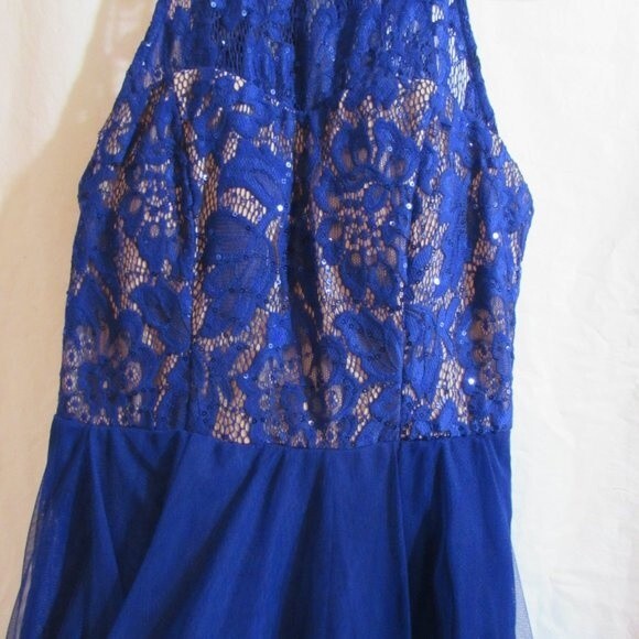 SPEECHLESS SIZE 3 ROYAL BLUE DRESS HI LOW LACE SPARKLES FORMAL COBALT BLUE - Picture 3 of 8